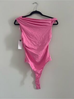 Astr Pink One-Shoulder Draped  Bodysuit